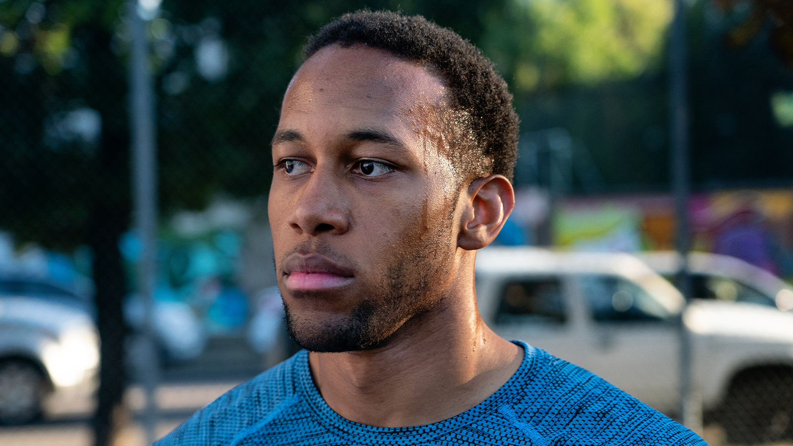 Up close shot of athlete playing basketball